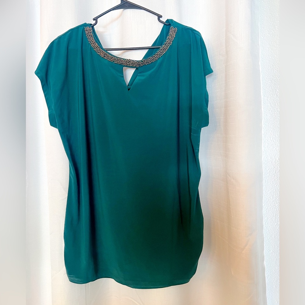 Maurices Teal Blouse with Chain Accent